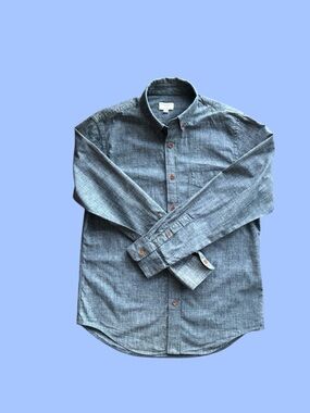 Club Monaco Chambray Button Down Shirt Slim Fit Blue Cotton Size Large